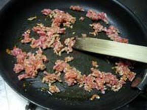 turn on high heat and add ground pork